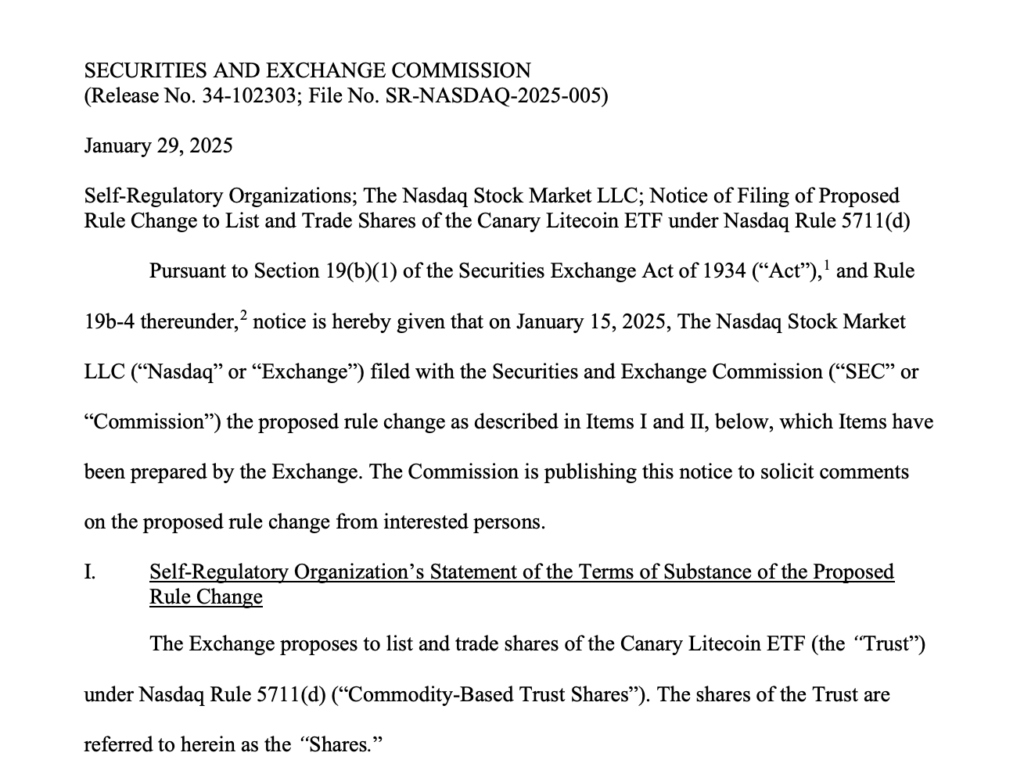 SEC Acknowledges Litecoin ETF Filing, Starts 240-Day Decision Clock